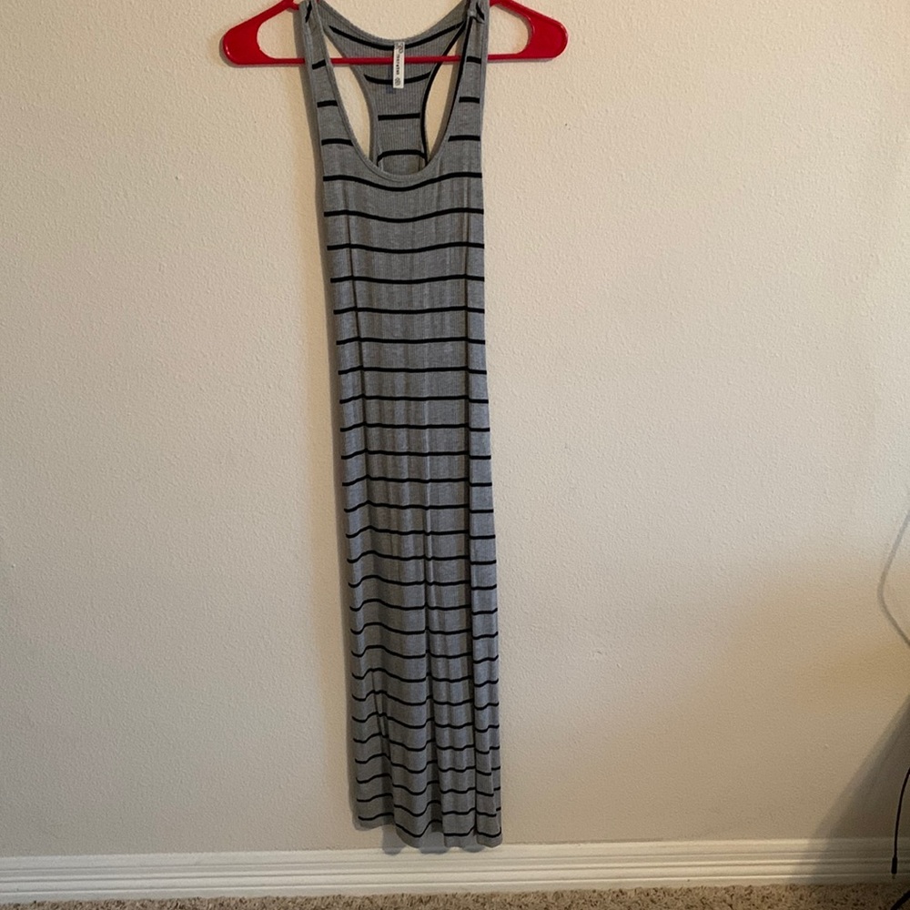 Woman’s grey and black maxi tank dress